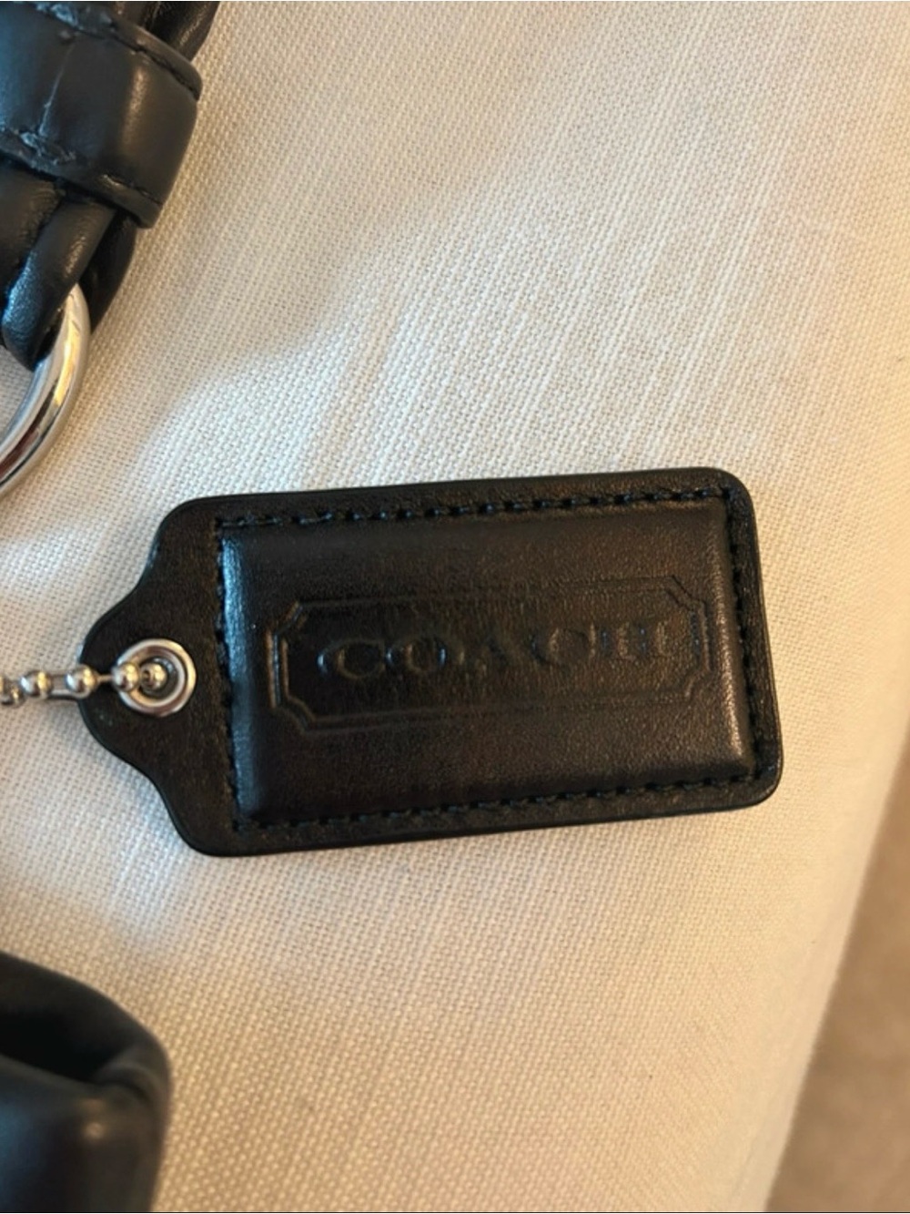 Coach Black Leather Shoulder Tote with Front Pocket - Picture 4 of 6